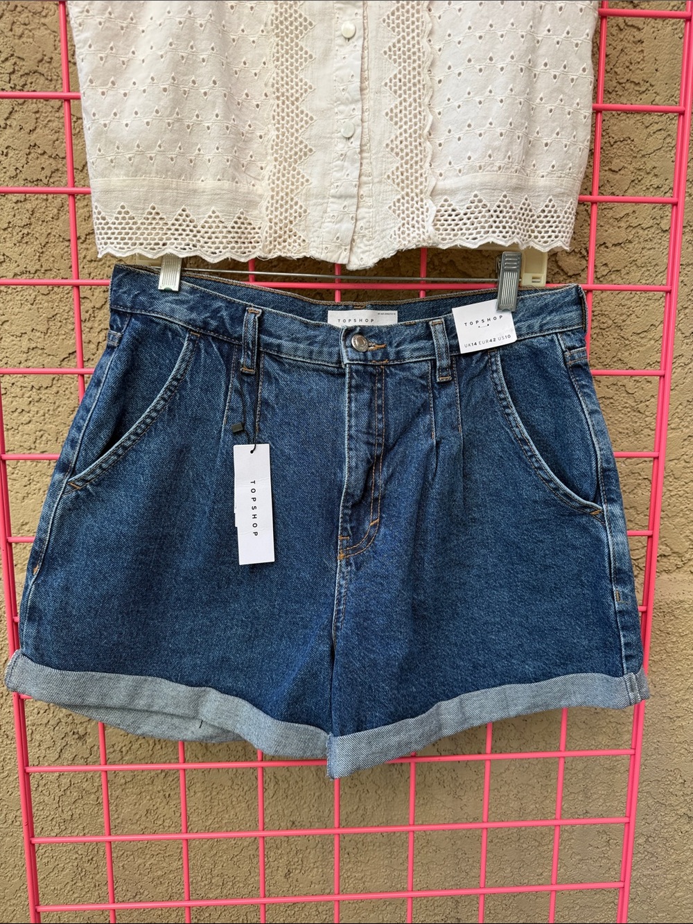 New dark blue Topshop high waisted rolled hem shorts